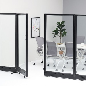 사무용 60T 알루미늄 책상 가림막 이동식칸막이 사무실 회의실 인테리어 강화 전면 유리 파티션 H1500